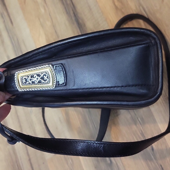 Vtg BRIGHTON Black Croc Embossed Leather Shoulder Tote Crossbody Bag - Picture 6 of 16